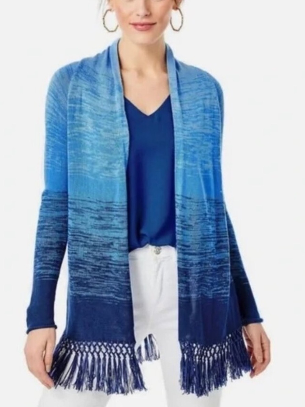 Lilly Pulitzer Tatum Ombre Blue Fringe Open Cardigan Blue Thistle